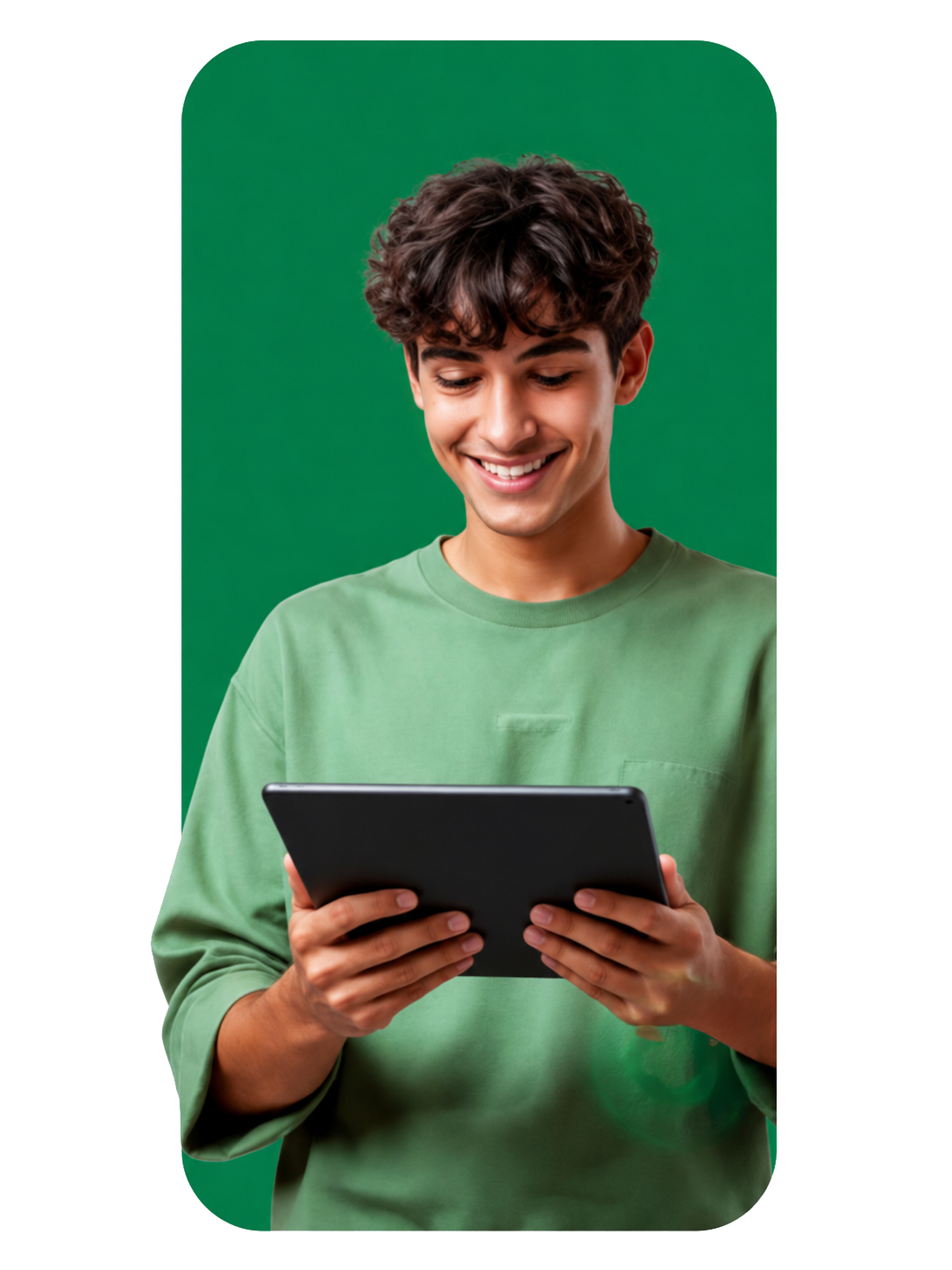 Homem usando tablet verde